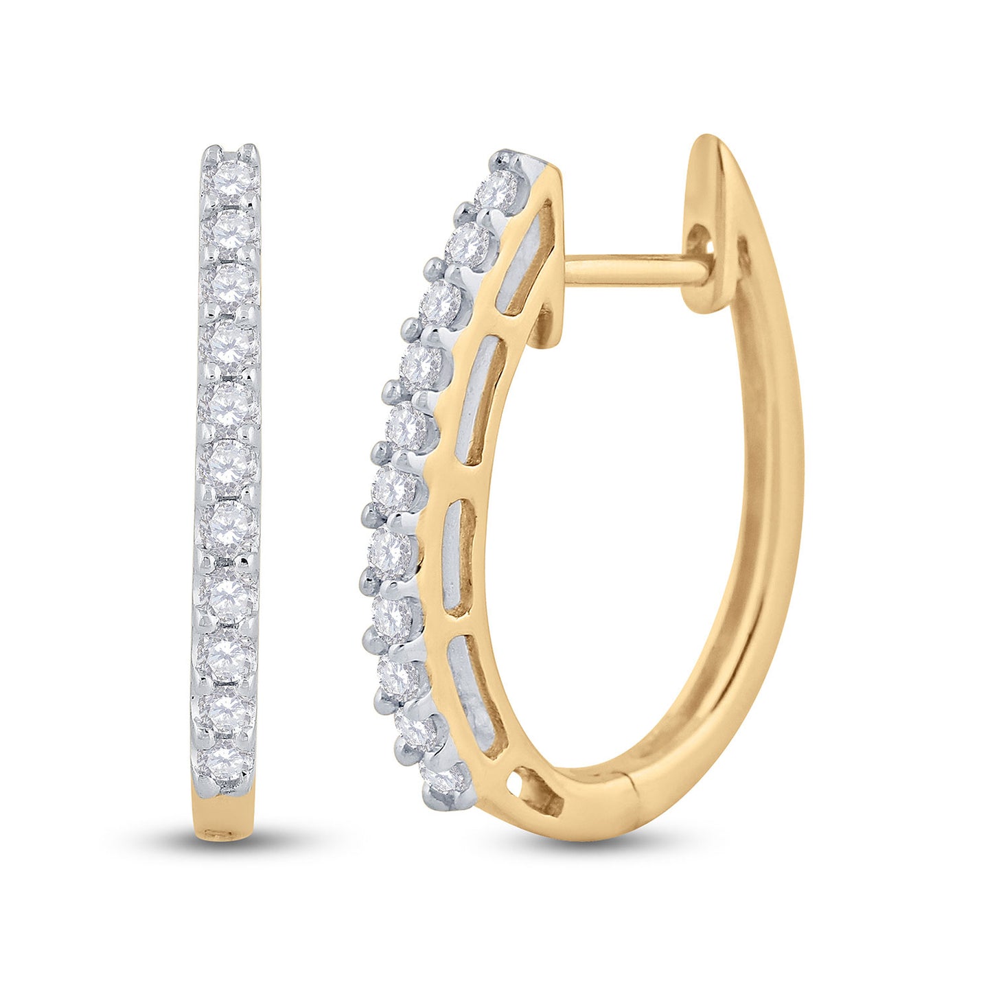 14K White Or Yellow Gold Womens Round Diamond Hoop Earrings