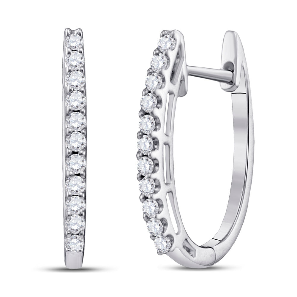 14K White Or Yellow Gold Womens Round Diamond Hoop Earrings