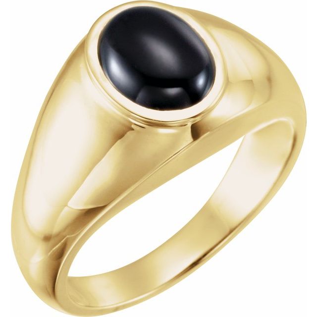 14K White Or Yellow Gold Oval 10 X 8 Mm Polished Natural Onyx Bezel-Set Ring, Size 10