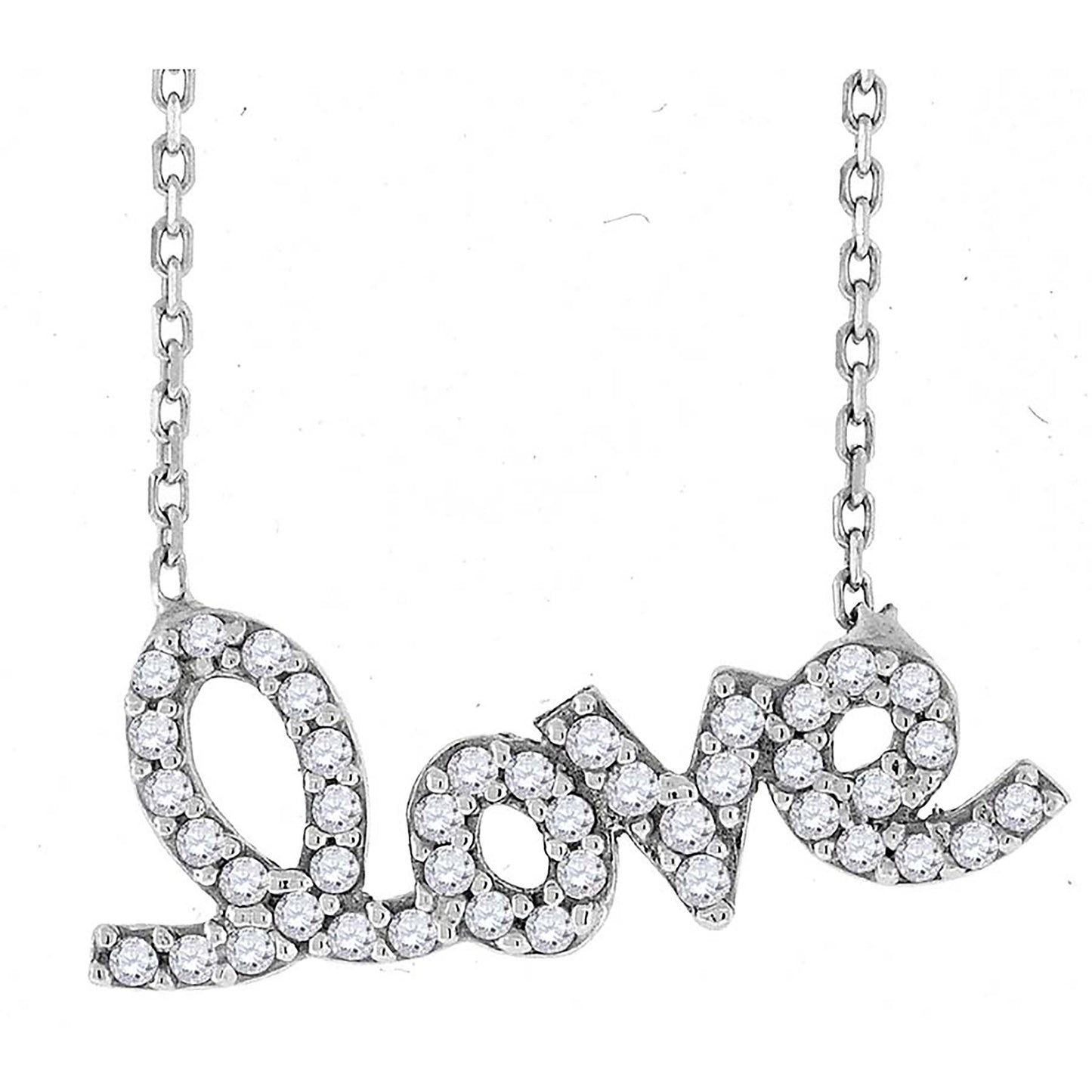 Sterling Silver Women Cubic Zirconia Rolo Link Love Necklace
