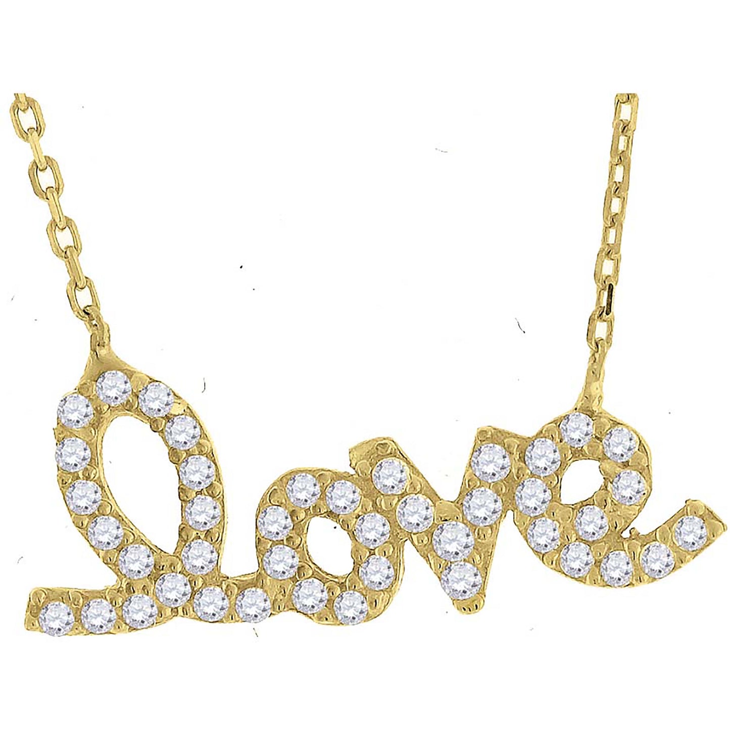 Sterling Silver Women Cubic Zirconia Rolo Link Love Necklace