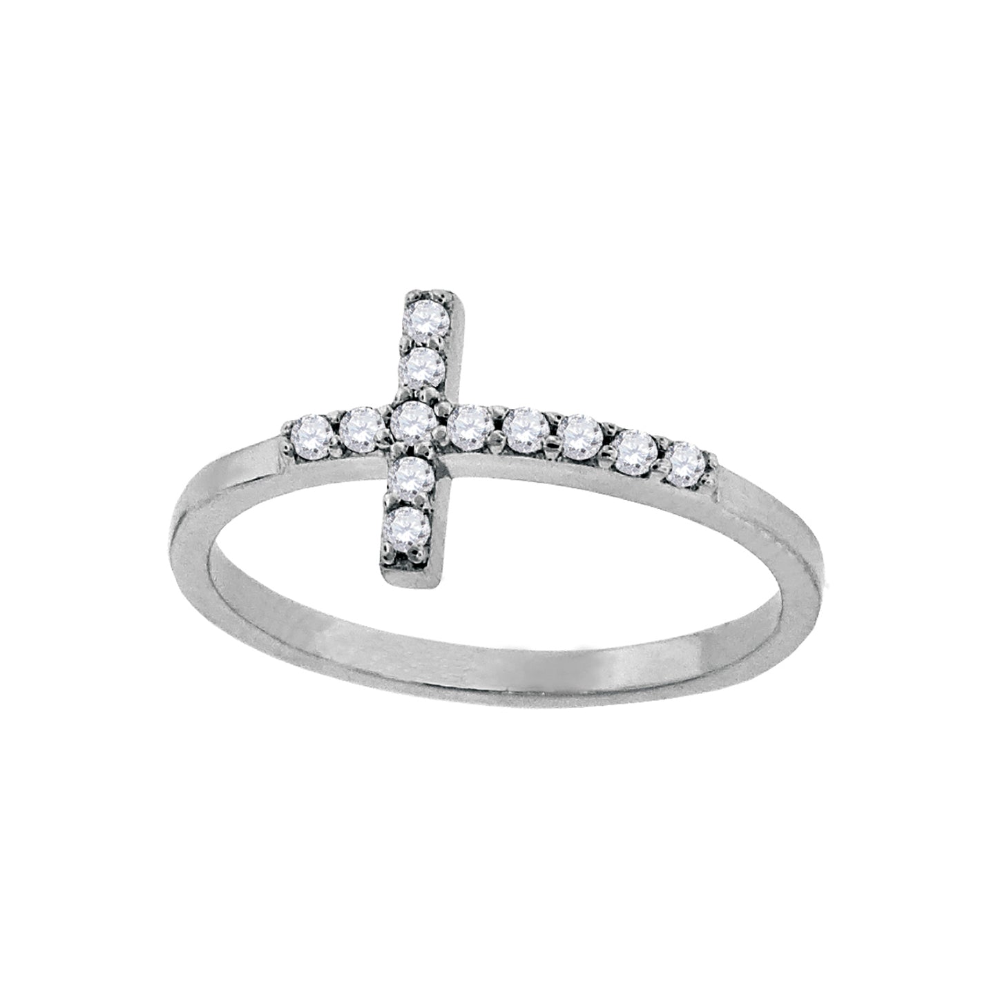 Sterling Silver Cubic Zirconia Sideways Cross Sizes 6 To 9 Womens Religious Bridal Anniversary Wedding Engagement Band Ring