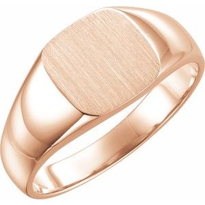14K Rose Gold 12 X 12 Mm Brush Polished Signet Ring Size 11