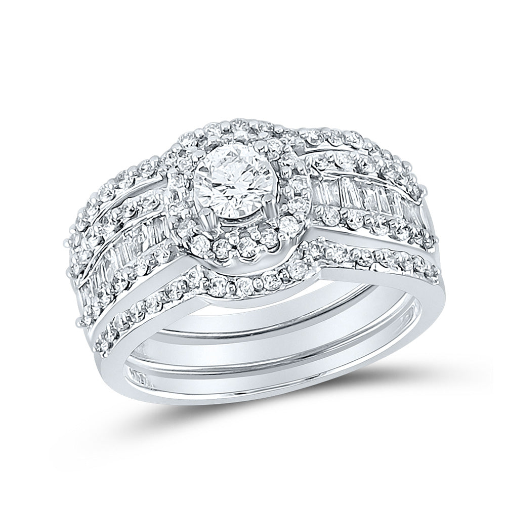 14K White Gold Round Diamond Bridal Wedding Ring Band Set 1 Cttw, Womens Size: 5-10