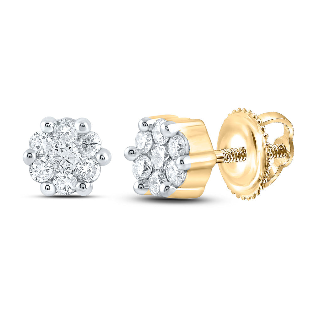10K White Or Yellow Gold Womens Round Diamond Flower Cluster Earrings