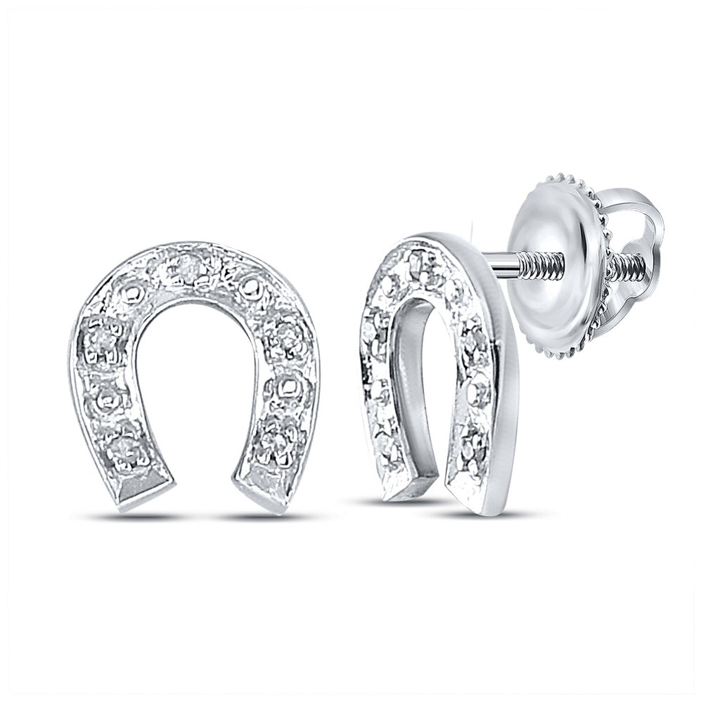 Sterling Silver Womens Round Diamond Horseshoe Earrings 1/20 Cttw, Length: 0.28 In, Width: 0.31 In