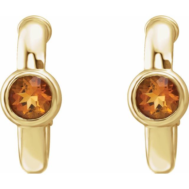 14K Yellow Gold 3 Mm Round Friction Back Polished Natural Citrine J-Hoop Earrings