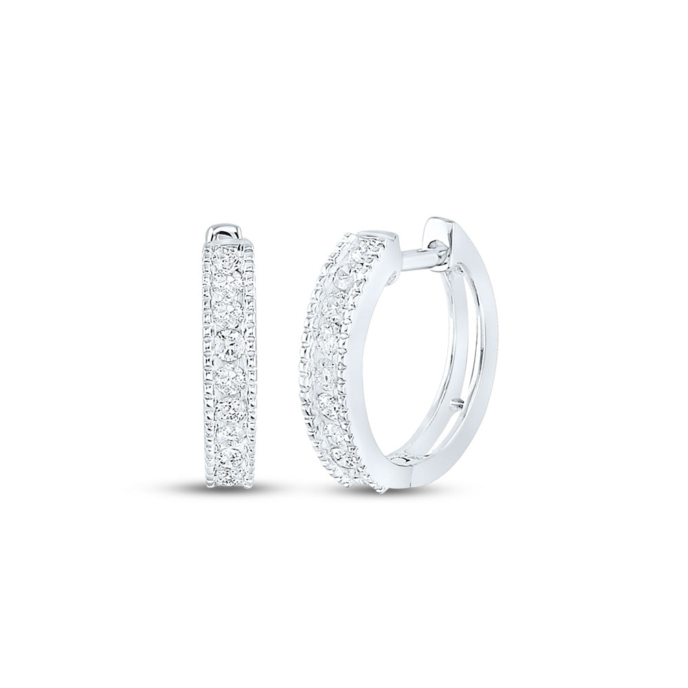 10K White Or Yellow Gold Womens Round Diamond Hoop Earrings