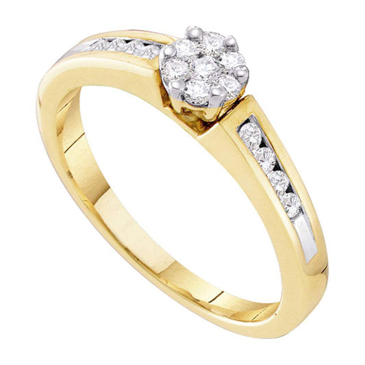 10K Yellow Gold Womens Round Diamond Flower Cluster Ring 1/4 Cttw, Womens Size: 5-10