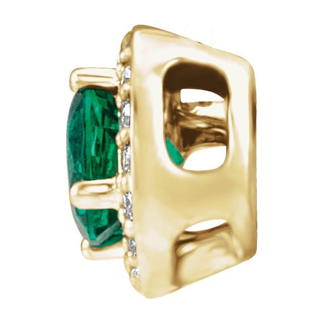 14K Yellow Gold Round 5Mm I1, G-H Polished Lab-Grown Emerald And .08 Ctw Natural Diamond Pendant