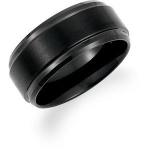 Black PVD Tungsten 10 mm Ridged Band with Satin Center Size 10
