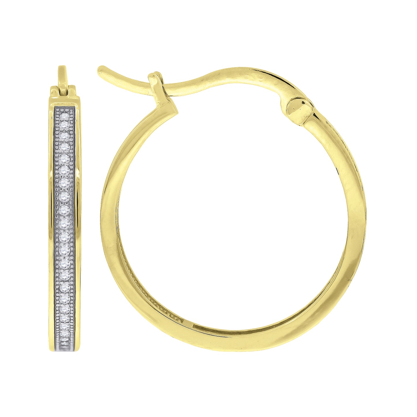 Sterling Silver Or Yellow-Tone Womens Cubic Zirconia Single Row Migraine Huggie Hoop Earrings