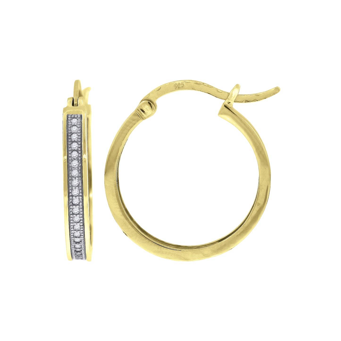 Sterling Silver Or Yellow-Tone Womens Cubic Zirconia Single Row Migraine Huggie Hoop Earrings