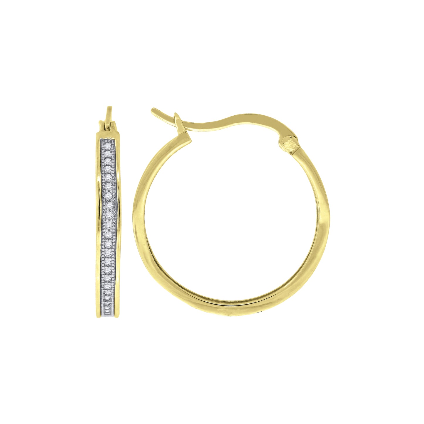 Sterling Silver Or Yellow-Tone Womens Cubic Zirconia Single Row Migraine Huggie Hoop Earrings