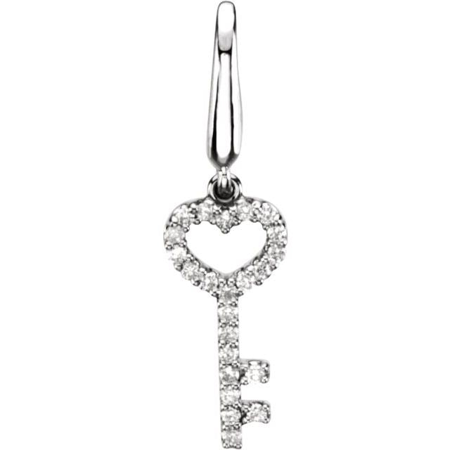 14K White Gold Round 1Mm I1, G-H 25.5 X 6.2 Mm Polished 1/10 Ctw Natural Diamond Key Charm/Pendant
