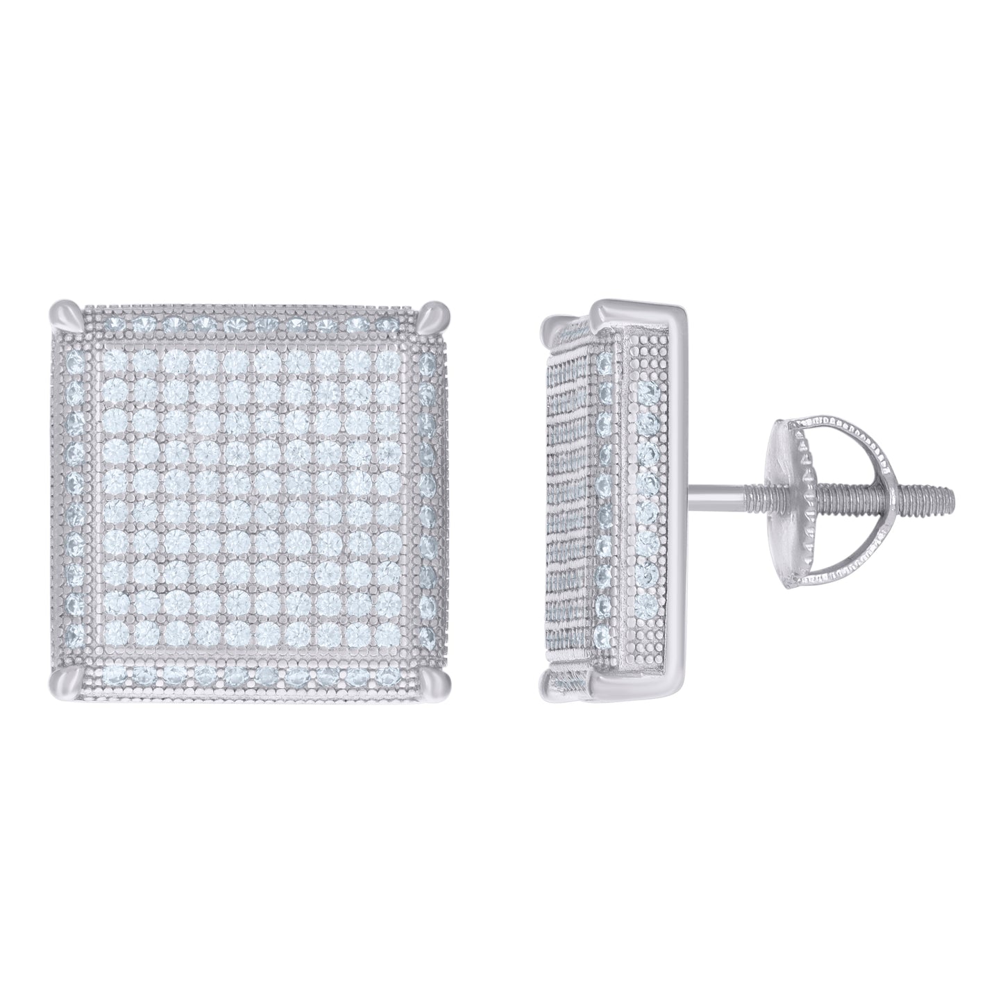 Sterling Silver Or Yellow-Tone Womens Cubic Zirconia Square Stud Earrings