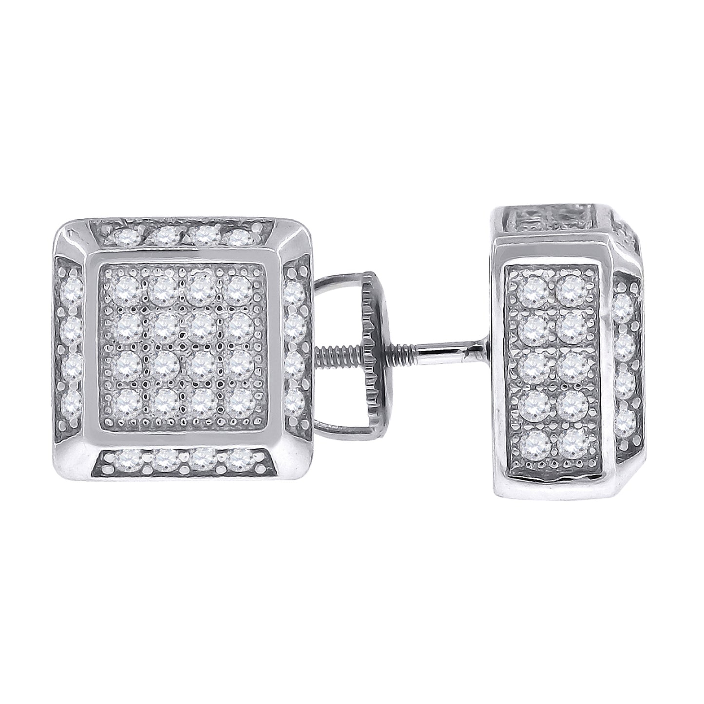 Sterling Silver Or Yellow-Tone Womens Cubic Zirconia Square Stud Earrings