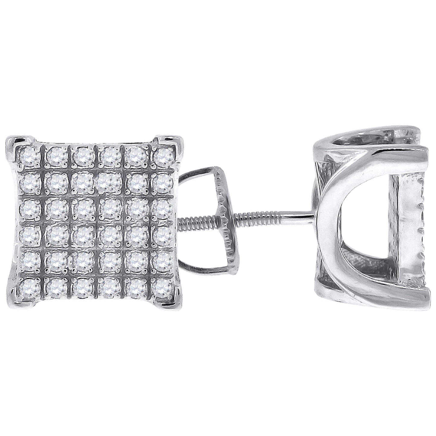 Sterling Silver Or Yellow-Tone Womens Cubic Zirconia Square Stud Earrings