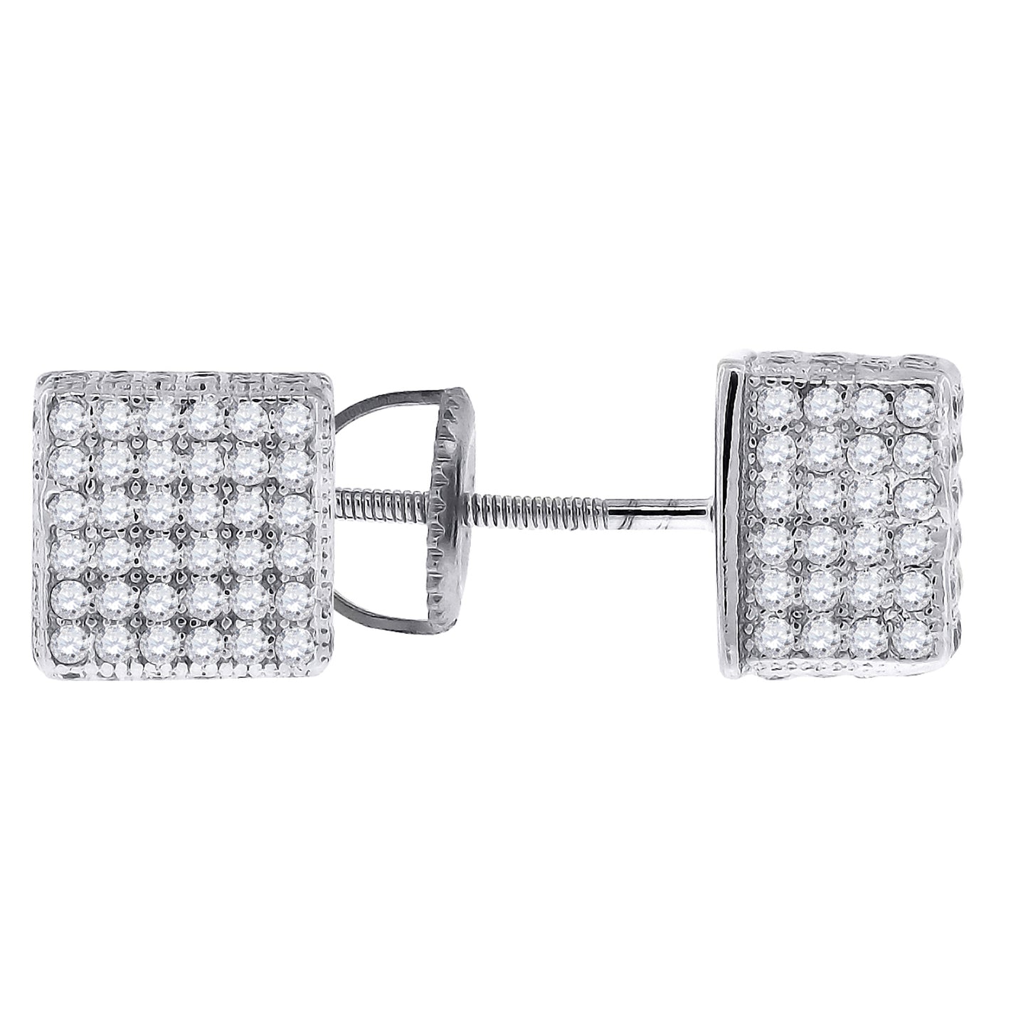 Sterling Silver Or Yellow-Tone Womens Cubic Zirconia Square Stud Earrings