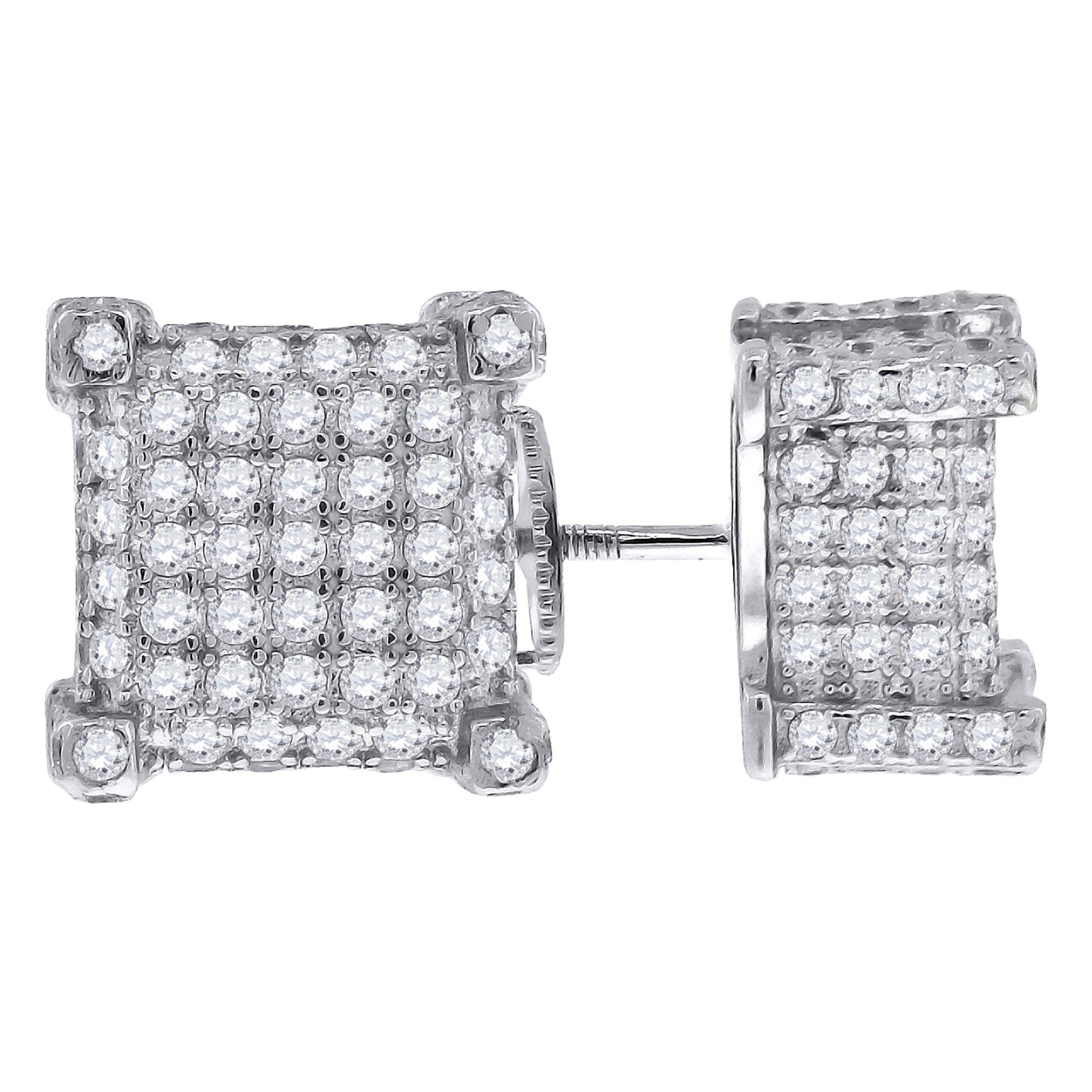 Sterling Silver Or Yellow-Tone Womens Cubic Zirconia Square Stud Earrings
