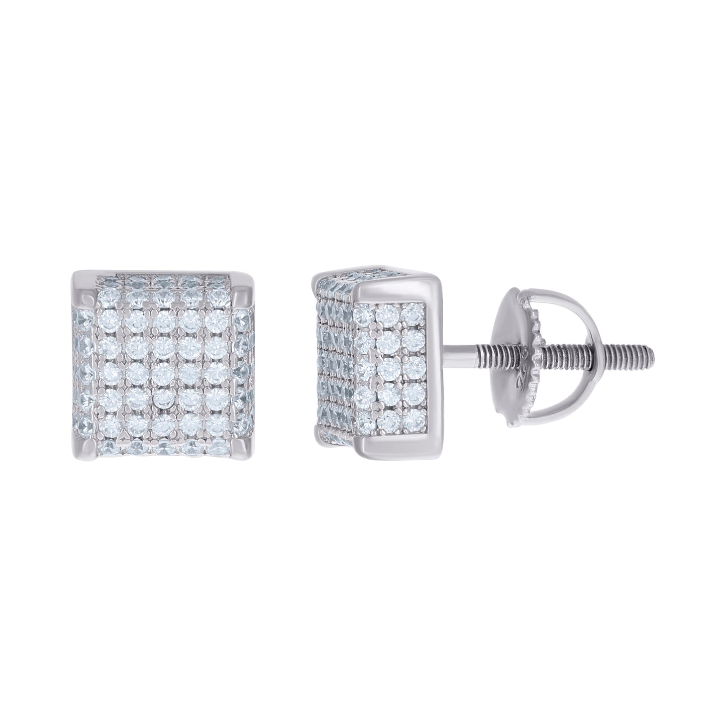 Sterling Silver Or Yellow-Tone Womens Cubic Zirconia Square Stud Earrings