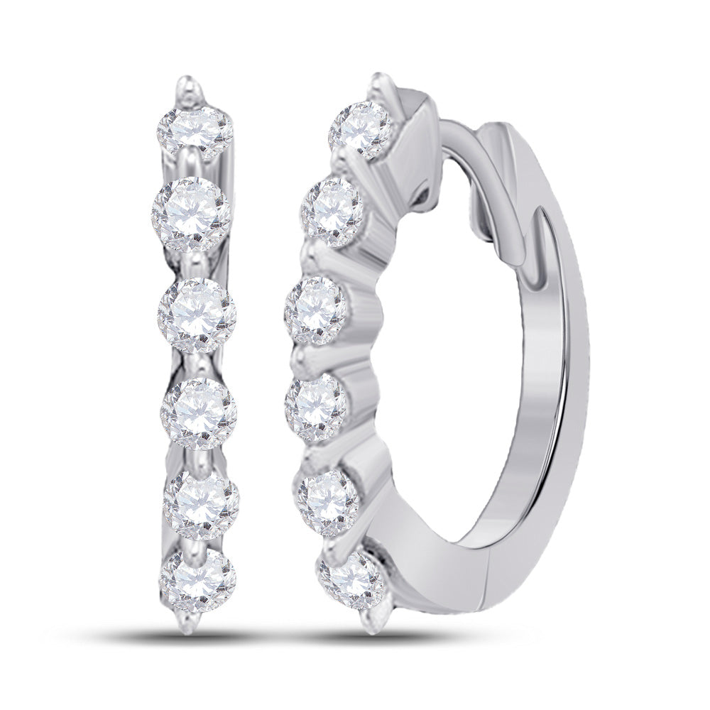 14K White Gold Womens Round Pave-set Diamond Hoop Earrings 1/4 Cttw