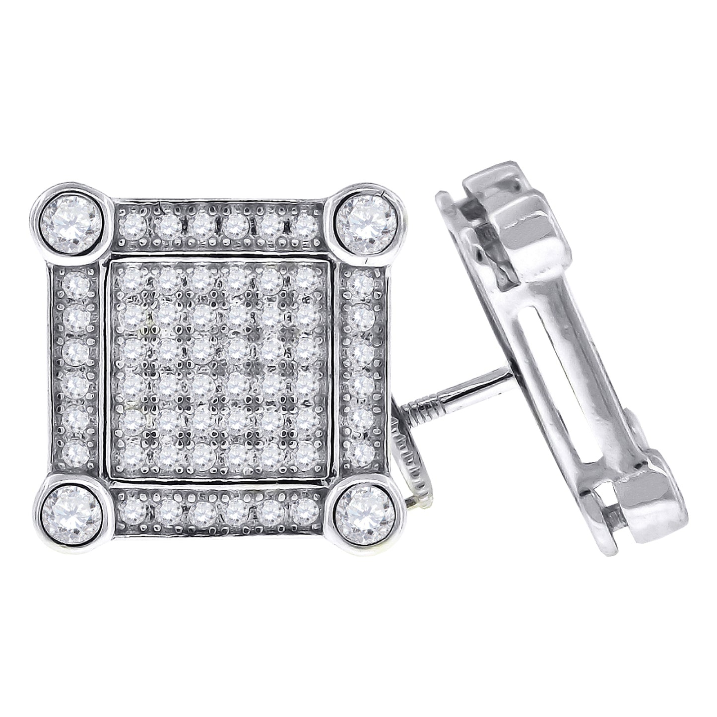 Sterling Silver Or Yellow-Tone Womens Cubic Zirconia Square Stud Earrings
