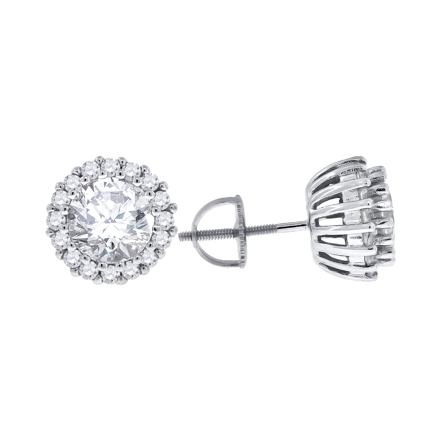 Sterling Silver Or Yellow-Tone Womens Cubic Zirconia Round Halo Stud Earrings