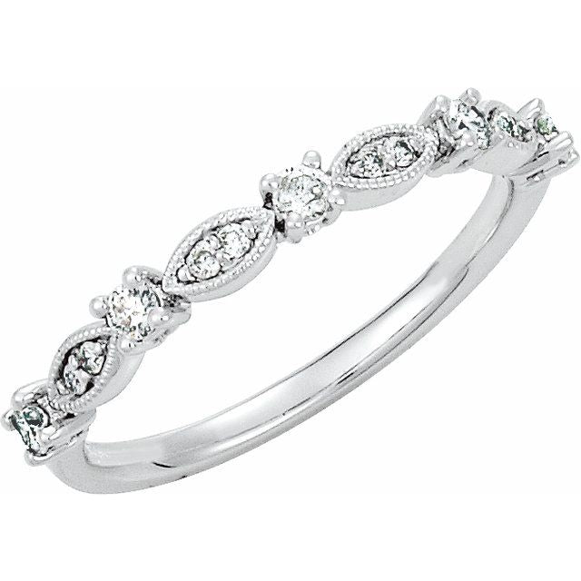 Platinum Round 2 Mm Polished 1/5 Ctw Natural Diamond Stackable Ring, Size 7