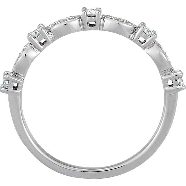 Platinum Round 2 Mm Polished 1/5 Ctw Natural Diamond Stackable Ring, Size 7