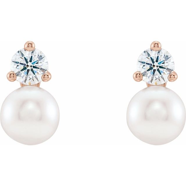 14K White Or Rose Gold 6.0-6.5 Mm Friction Backs Polished Cultured White Freshwater Pearl And 1/2 Ctw Natural Diamond Earrings