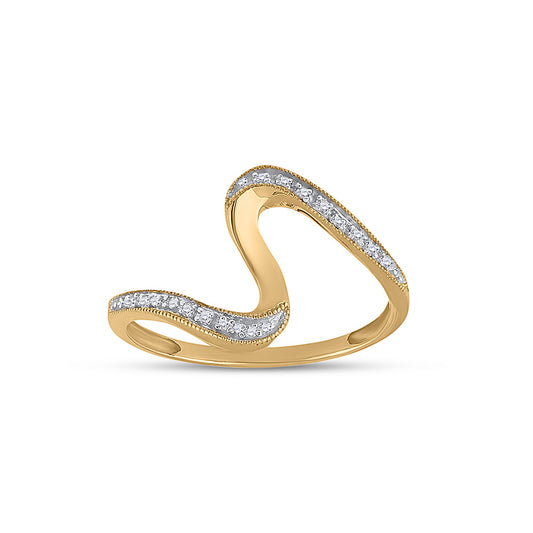 10K Yellow Gold Womens Round Diamond S Curve Band Ring 1/20 Cttw, Womens Size: 5-10