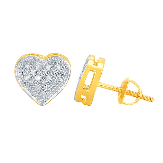 10K Yellow Gold Yellow Gold 0.10 Cttw Round Diamonds Micro Pave Heart Earring