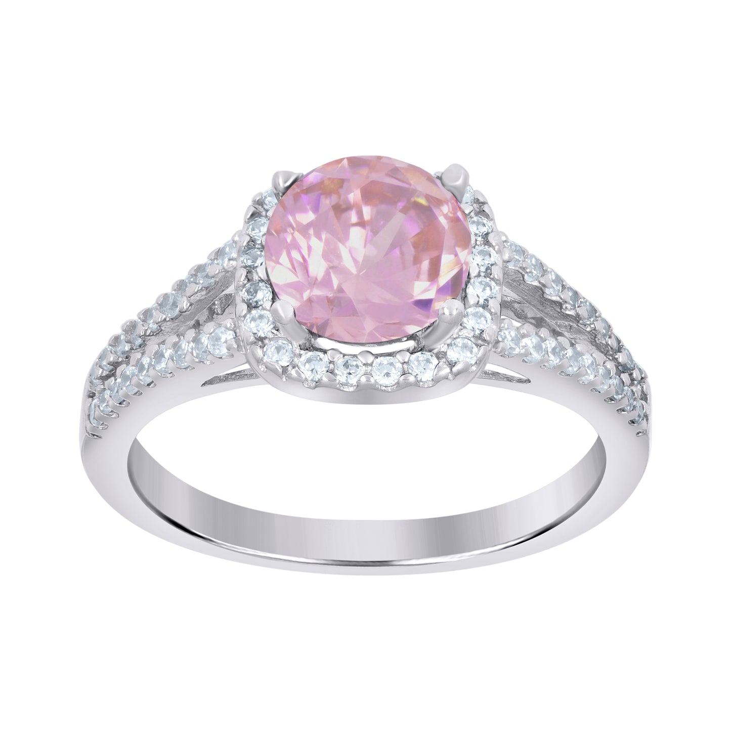 Sterling Silver Womens Cubic Zirconia Sizes 6 To 9 Pink Color Center Stone Bridal Anniversary Engagement WeddingBand Ring