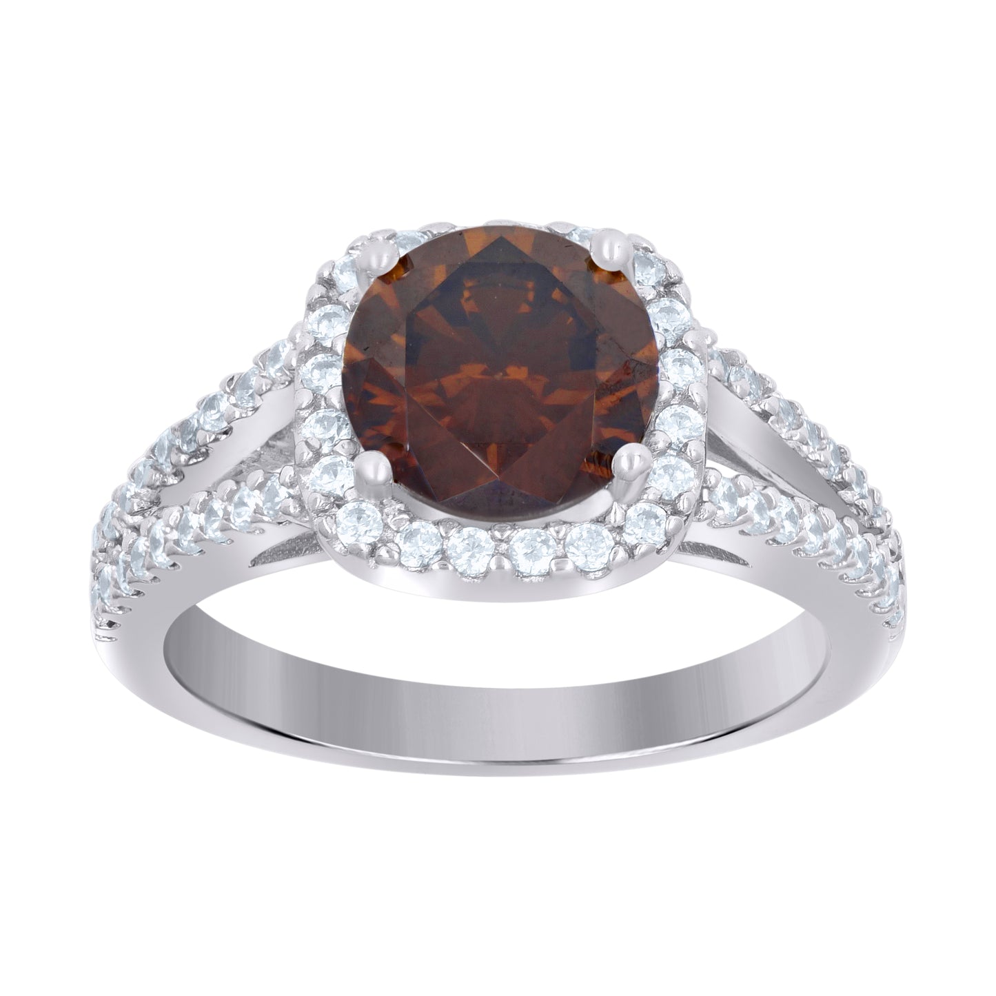 Sterling Silver Womens Cubic Zirconia Sizes 6 To 9 Brown Color Center Stone Bridal Anniversary Engagement WeddingBand Ring