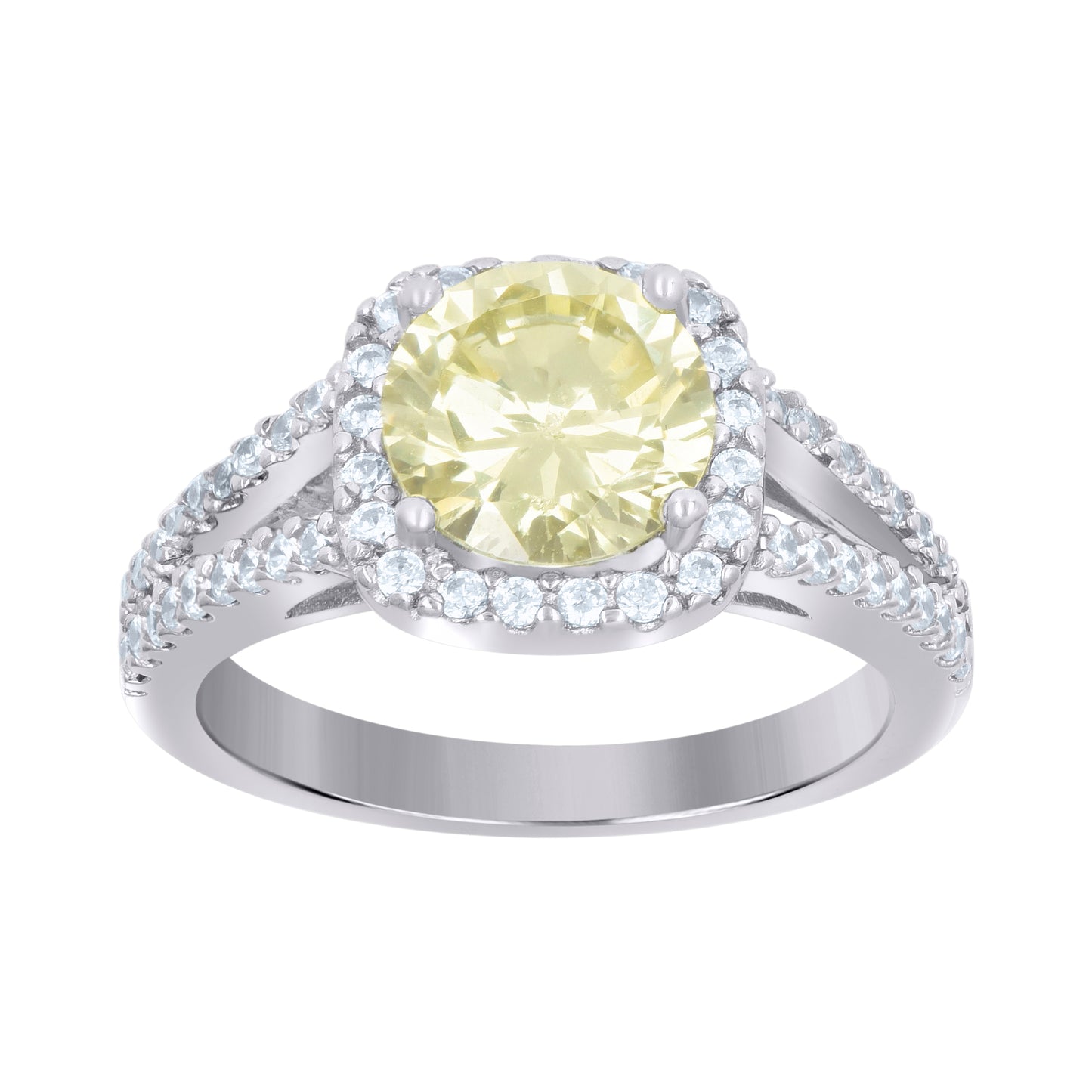 Sterling Silver Womens Cubic Zirconia Sizes 6-9 Yellow Color Center Stone Bridal Anniversary Engagement WeddingBand Ring