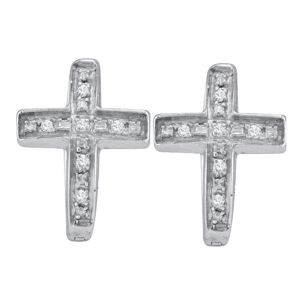 Sterling Silver Womens Round Diamond Cross Hoop Earrings 1/20 Cttw, Length: 0.39 In, Width: 0.35 In