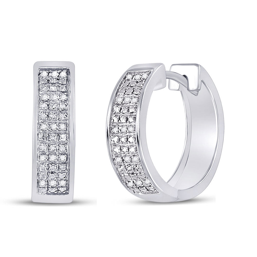 Sterling Silver Womens Round Pave-set Diamond Triple Row Hoop Earrings 1/10 Cttw, Length: 0.63 In, Width: 0.19 In