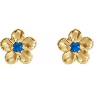 14K Yellow Gold Round Shape 1.5 Mm September Youth Imitation Birthstone Flower 4-Prong Earrings With Backs