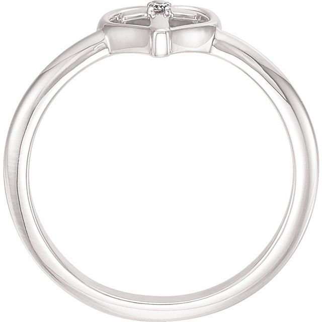 14K White Gold Round 1.3 Mm Polished .01 Ct Natural Diamond Cross With Heart Ring, Size 7