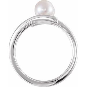 14K White Gold 5.5-6.0 Mm Polished Cultured White Freshwater Pearl 2-Stone Ring Size 7