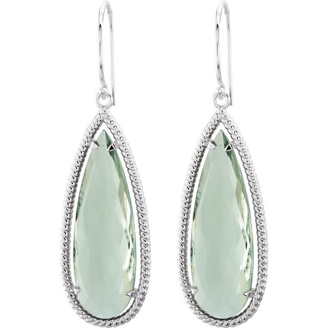 Sterling Silver Pear 30 X 10 Mm Pair Backless Polished Natural Green Quartz Earrings