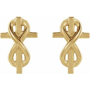 14K Yellow Gold 10.4 X 6.8 Mm Pair Friction Backs Polished Infinity-Inspired Cross Earring
