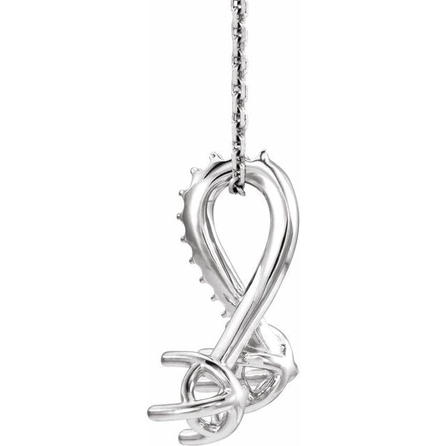 14K White Gold Round 4Mm 16-18 In Polished 2-Stone Freeform Necklace
