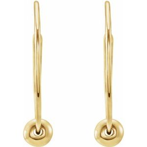 14K Yellow Gold Pair Polished Youth Hoop Earrings With Bead
