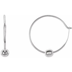 14K White Gold Pair Polished Youth Hoop Earrings With Bead