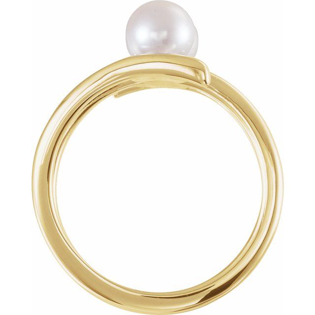 14K Yellow Gold 5.5-6.0 Mm Polished Cultured White Freshwater Pearl 2-Stone Ring, Size 7