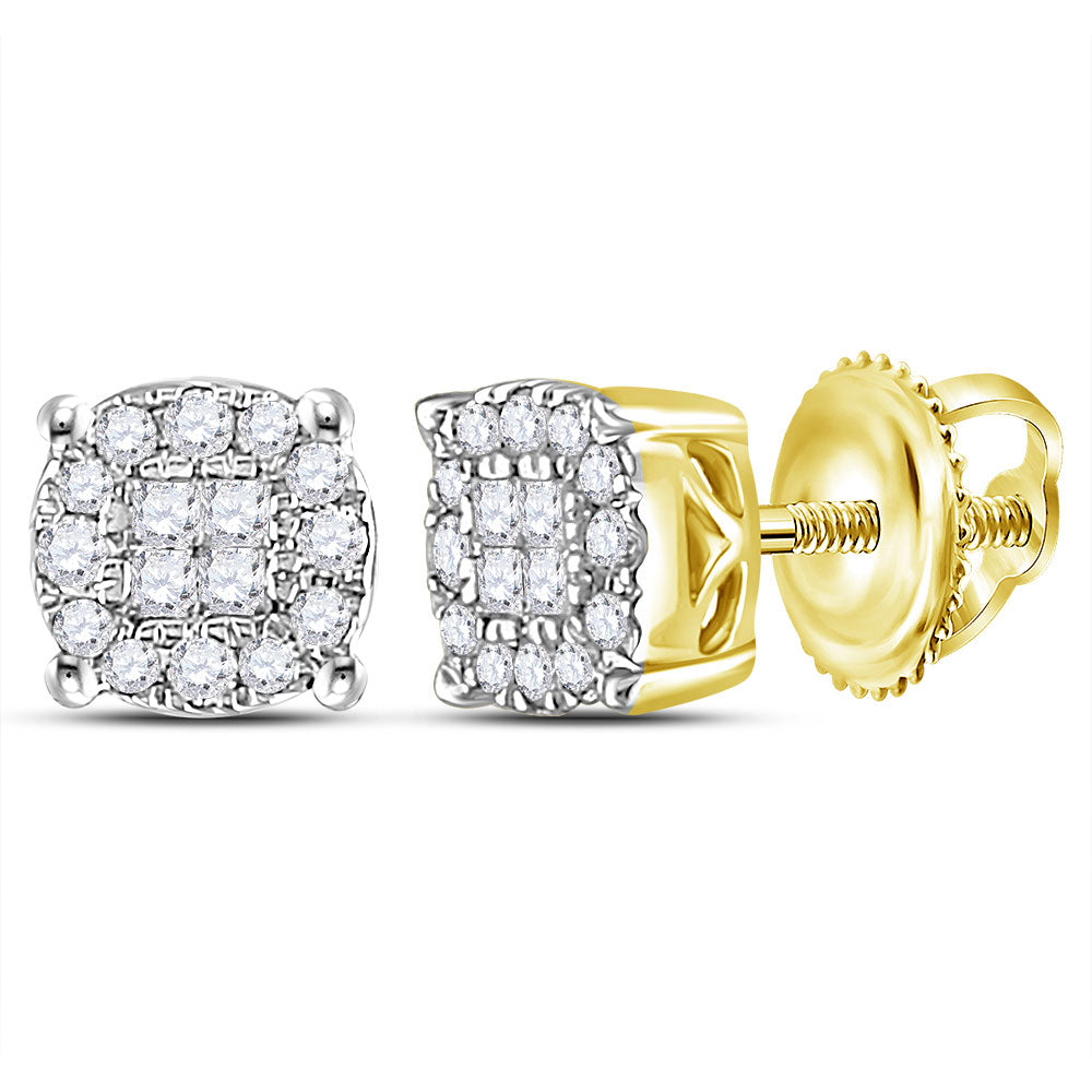 14K White Or Yellow Gold Womens Princess Diamond Fashion Cluster Earrings