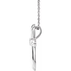 14K White Gold Round 2.5 Mm Natural Aquamarine Cross Necklace, Length: 18 In