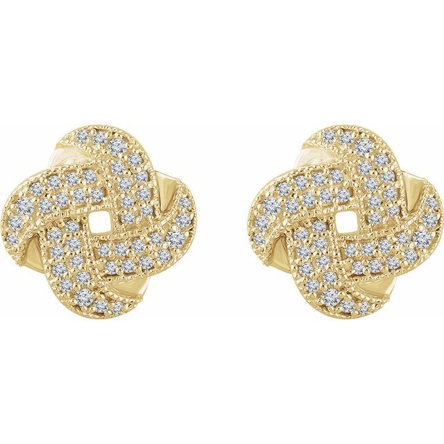 14K Yellow Gold Pair Friction Back Polished 1/3 Ctw Natural Diamond Knot Earrings With Backs